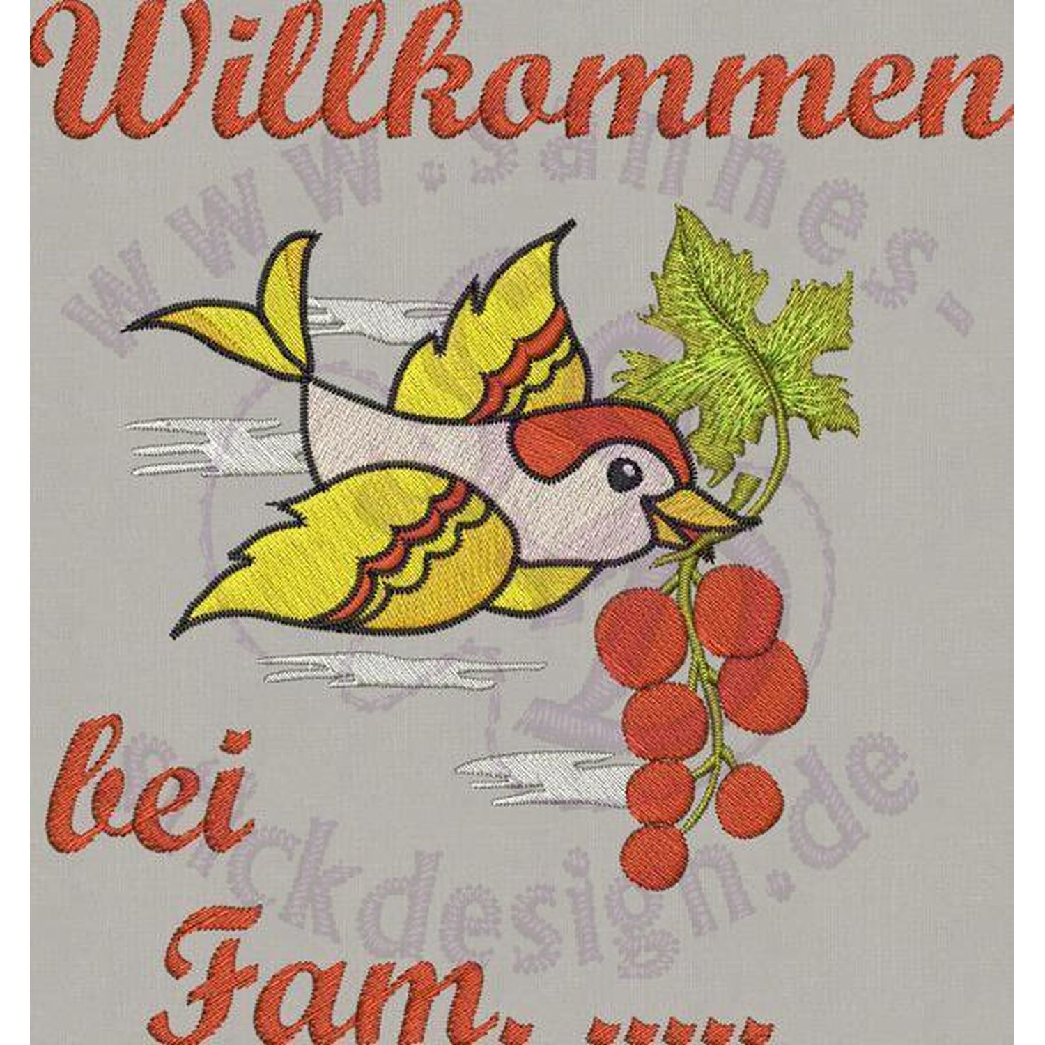 Stickmotiv: Türschild Vogel mit Beeren Stickmotiv: Türschild Vogel mit Beeren