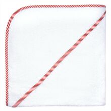 Kapuzenbadetuch 140x140 weiss-Streifen rot